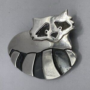 Raccoon Brooch Signed Far Fetched Sterling Silver Overlay Mapache Pin
